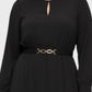 Lapa Plus Women's Flowy Round Neck Cut-Out Dress with Belt Accent