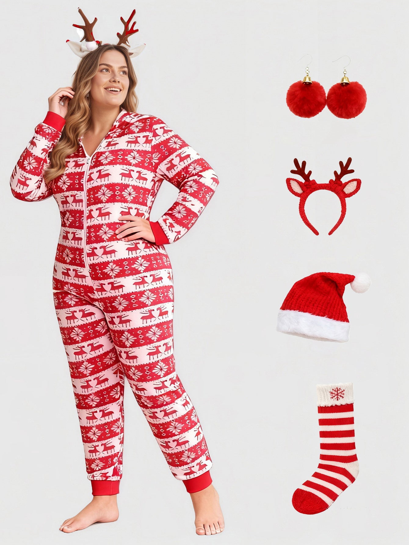 Lapa Plus Women's Custom Printed Christmas Zipper Jumpsuit
