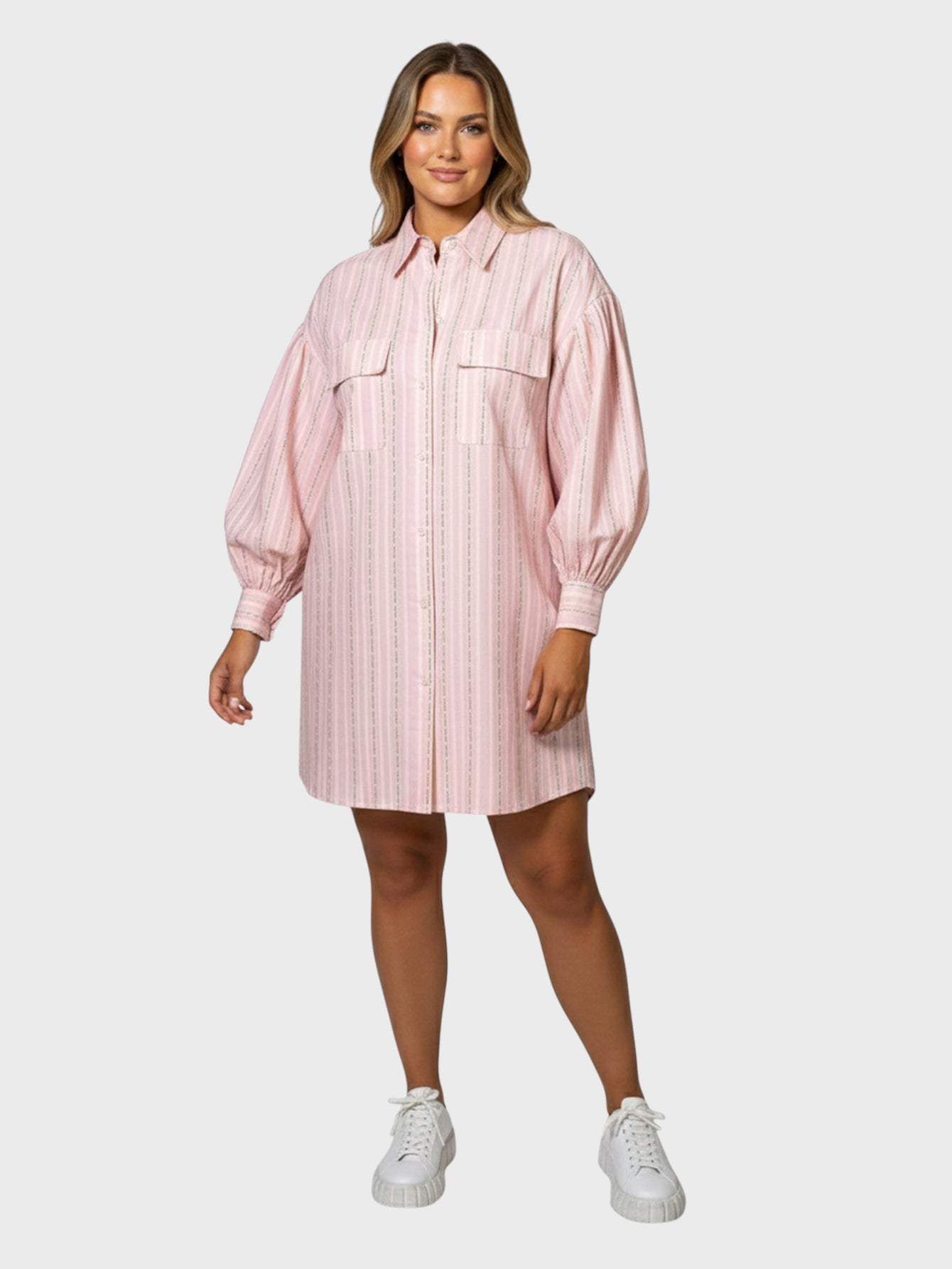 Lapa Plus Women's Striped Print Dress with Pockets