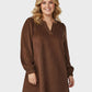 Lapa Plus Women's Corduroy V-Neck Solid Color Dress