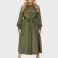 Lapa Plus Women's Green Button Down Belted Dress