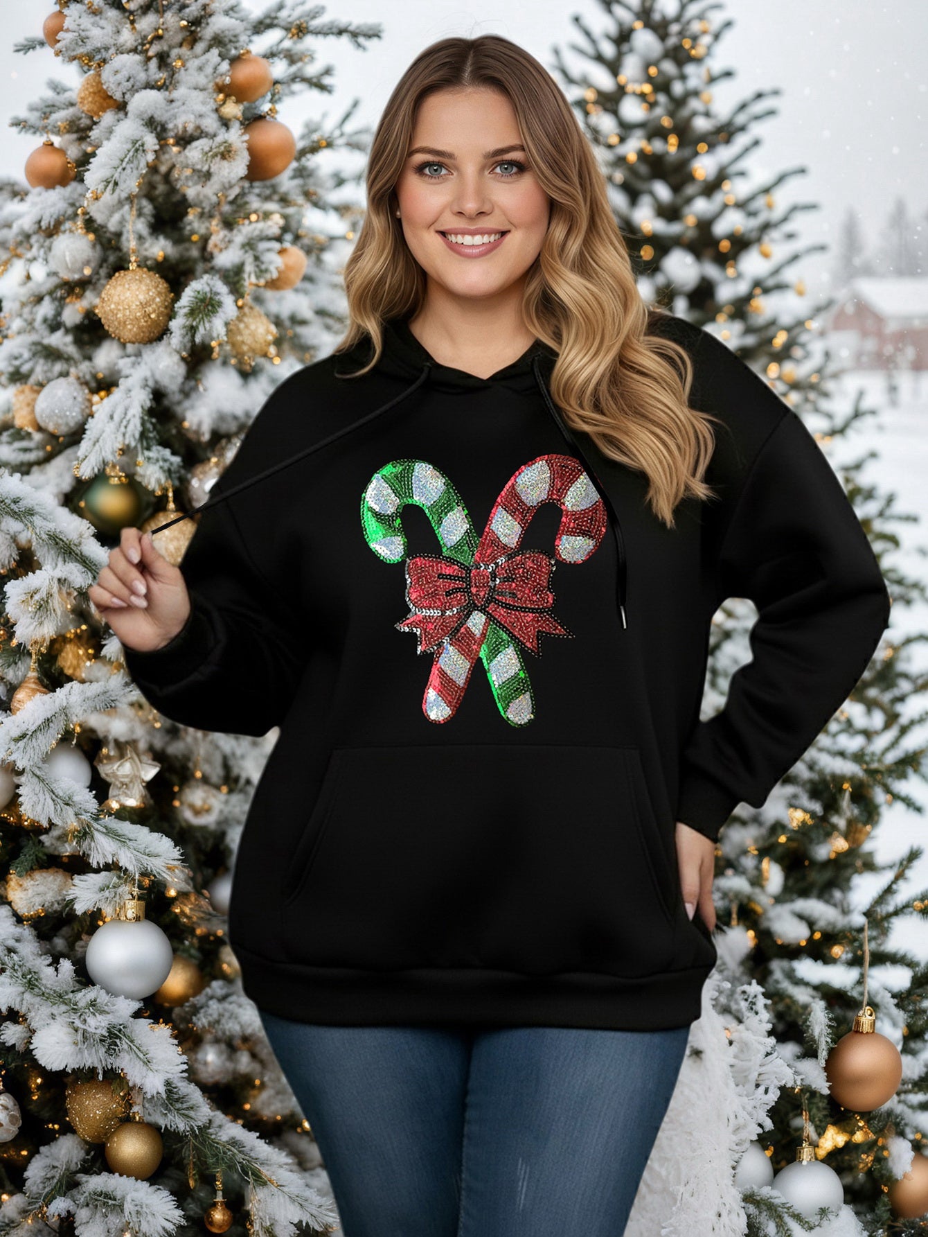 Lapa Plus Women's Custom Christmas Pattern Hooded Sweatshirt