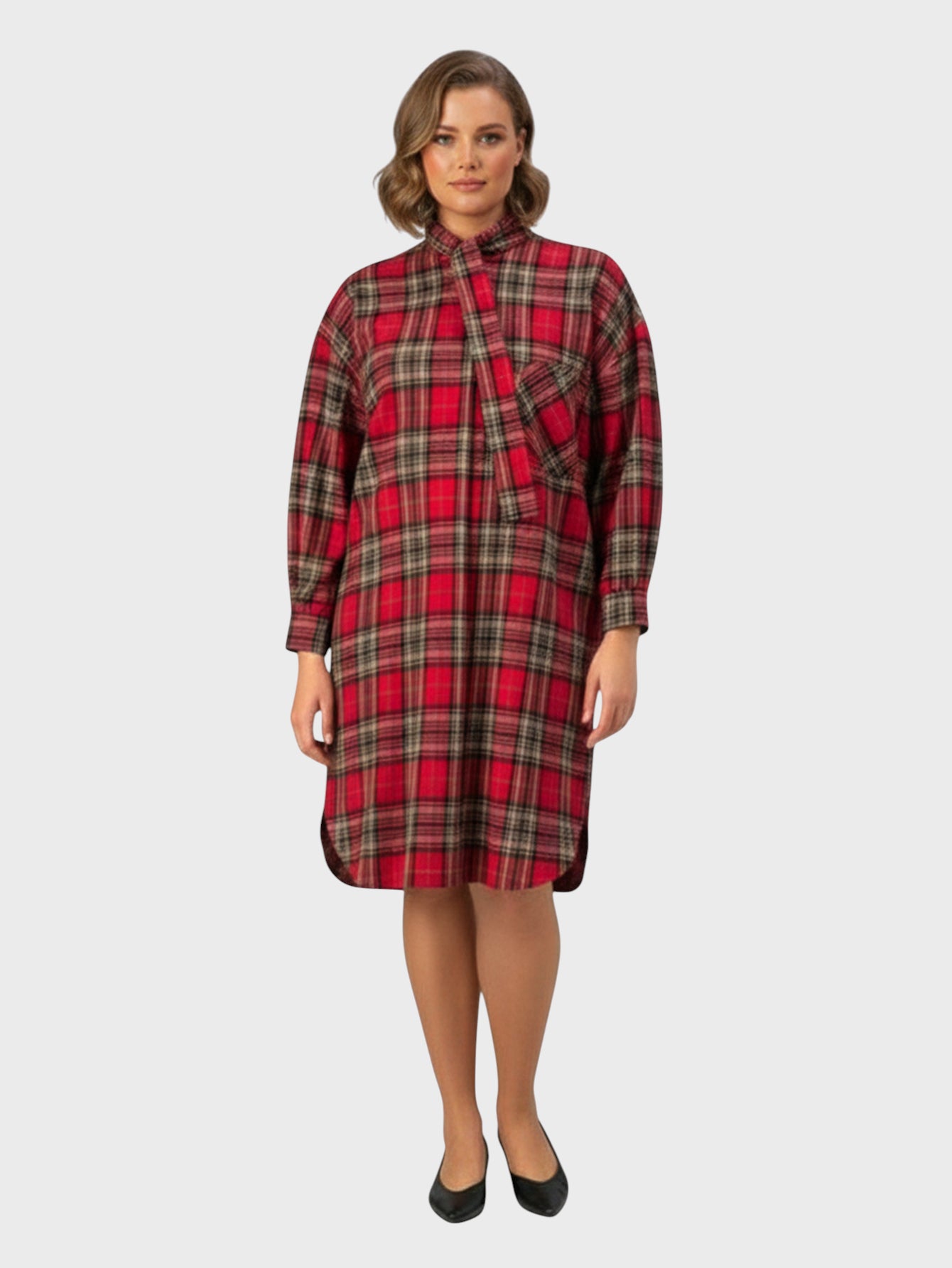 Lapa Plus Women's Plaid Dress with Neck Tie