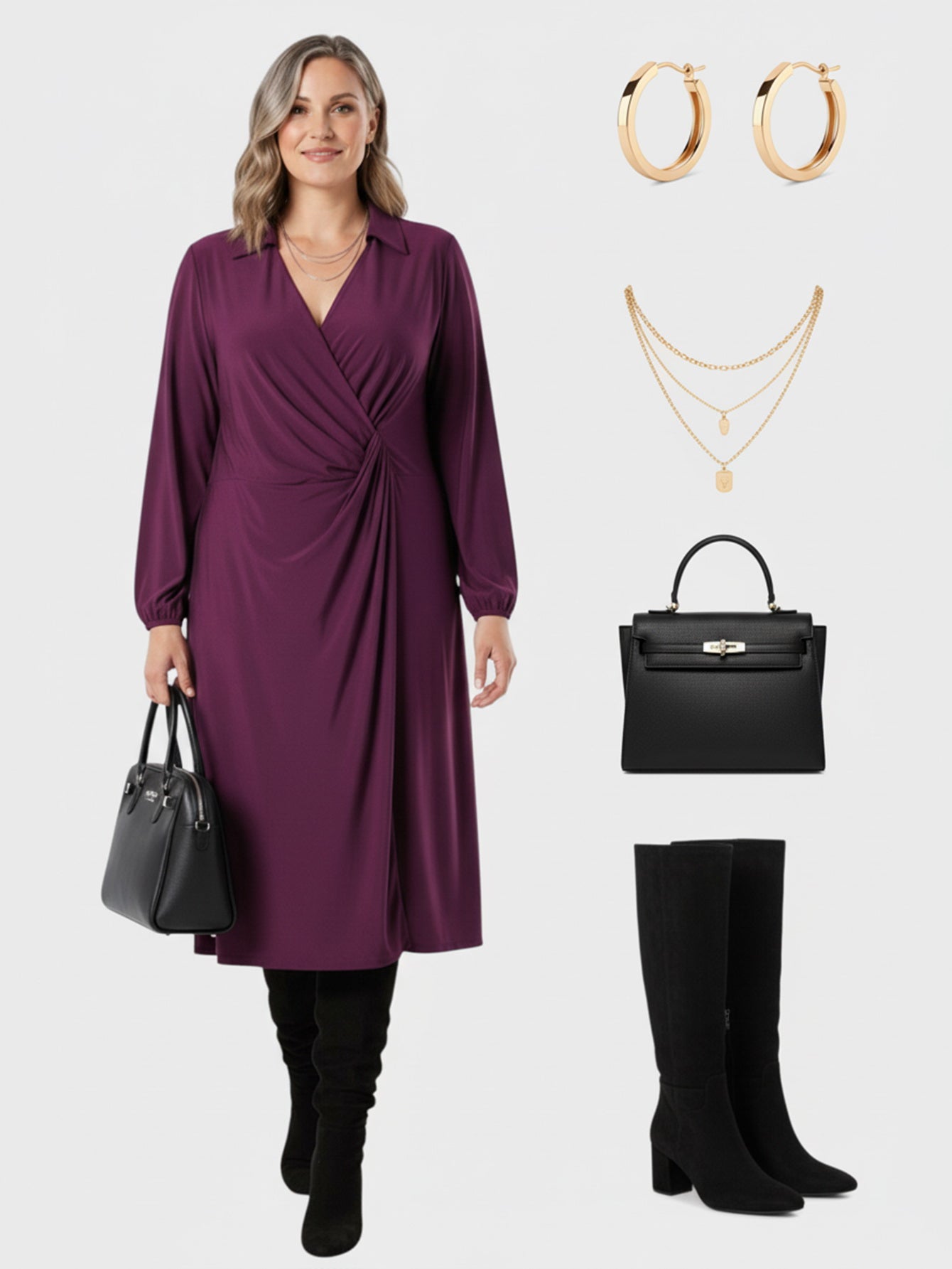Lapa Plus Women's V - neck Wrap Pleated Dress