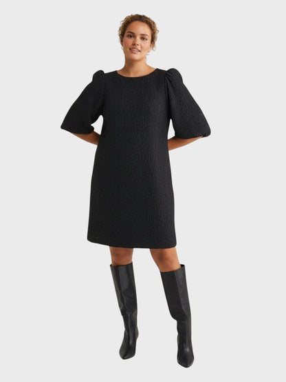 Lapa Plus Women's Classic Crew Neck Dress with Textured Texture