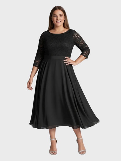 Lapa Plus Women's Timeless Elegant Lace-Paneled Dress