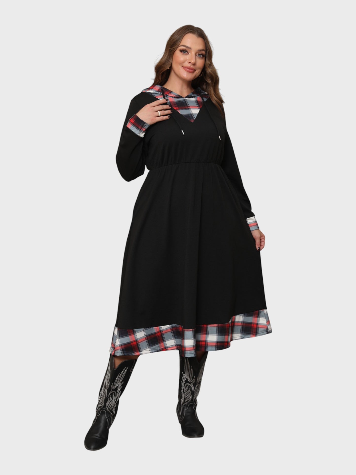 Lapa Plus Women's Christmas Plaid Patchwork Dress