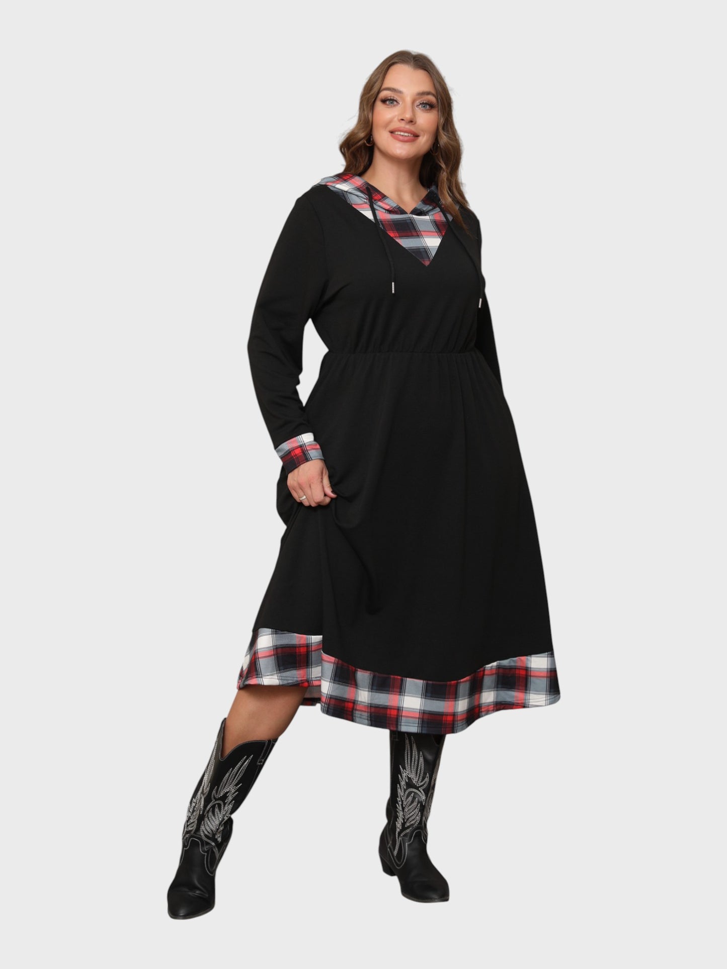 Lapa Plus Women's Christmas Plaid Patchwork Dress