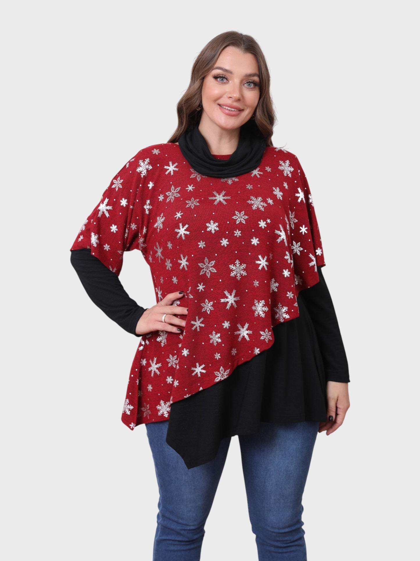 Lapa Plus Women's Christmas Snowflake Hot Silver Fake two-piece Top