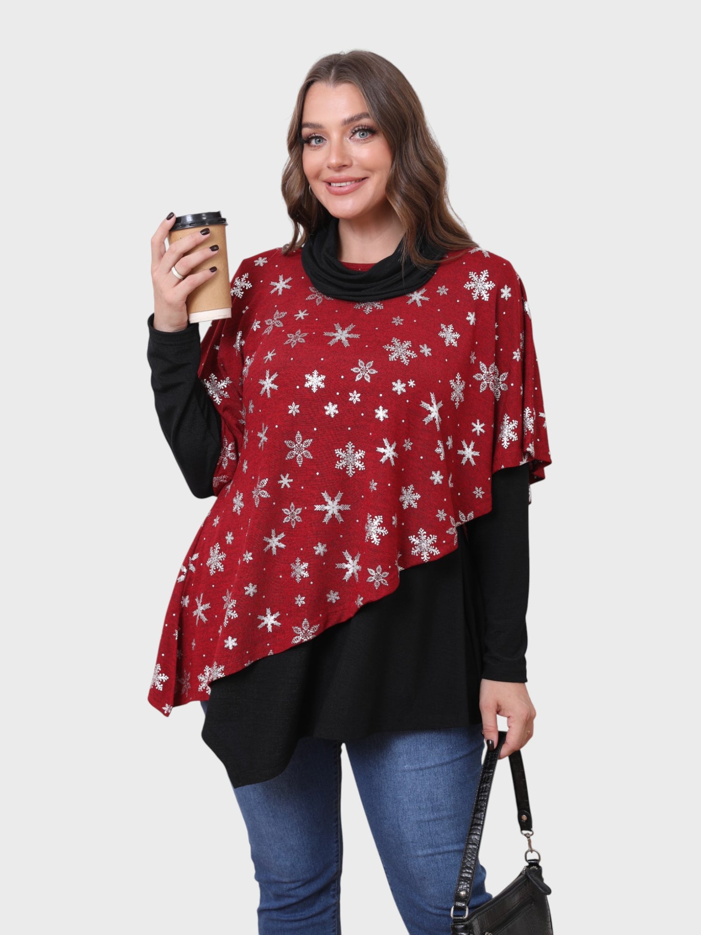 Lapa Plus Women's Christmas Snowflake Hot Silver Fake two-piece Top