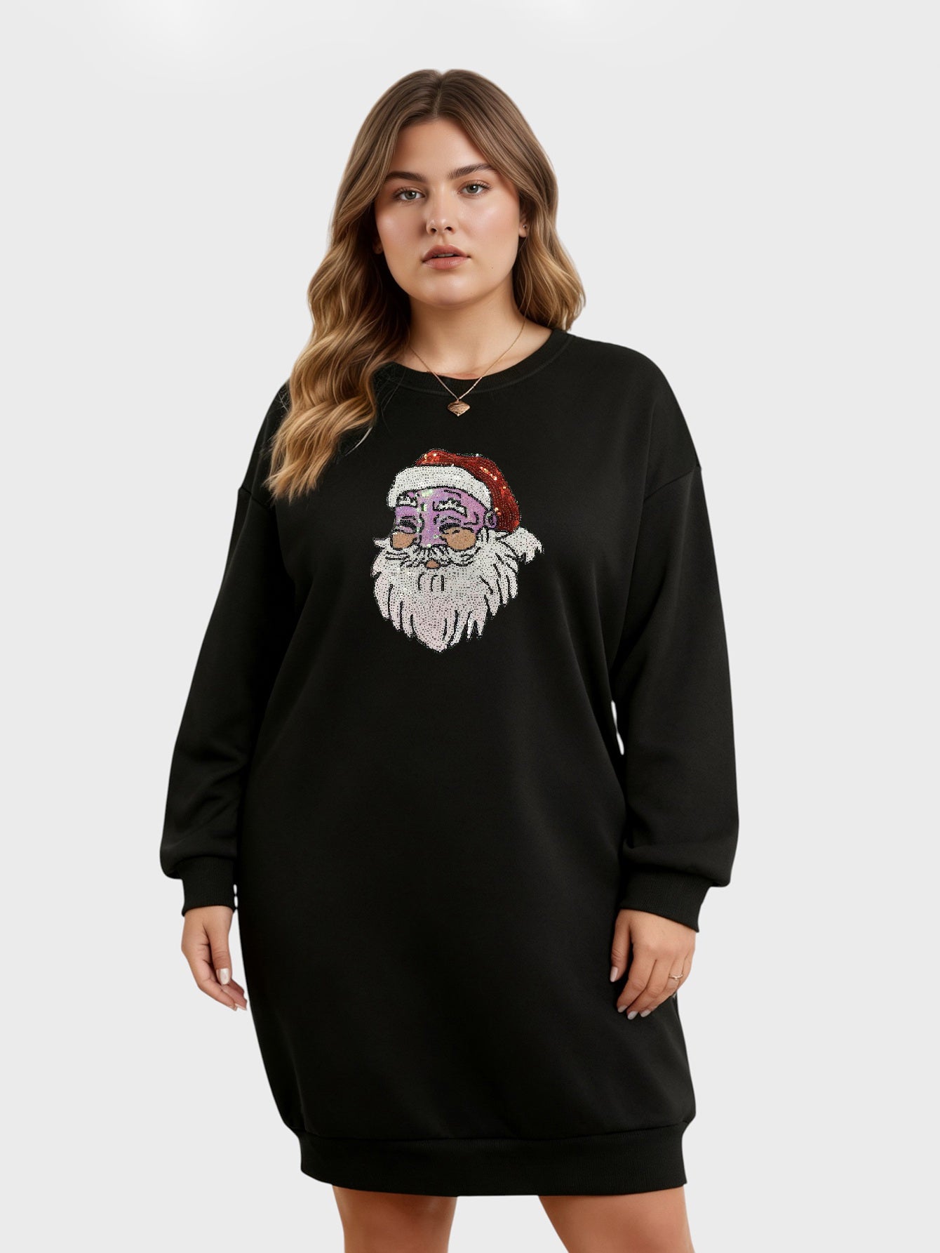 Lapa Plus Women's custom patterned round neck Christmas dress