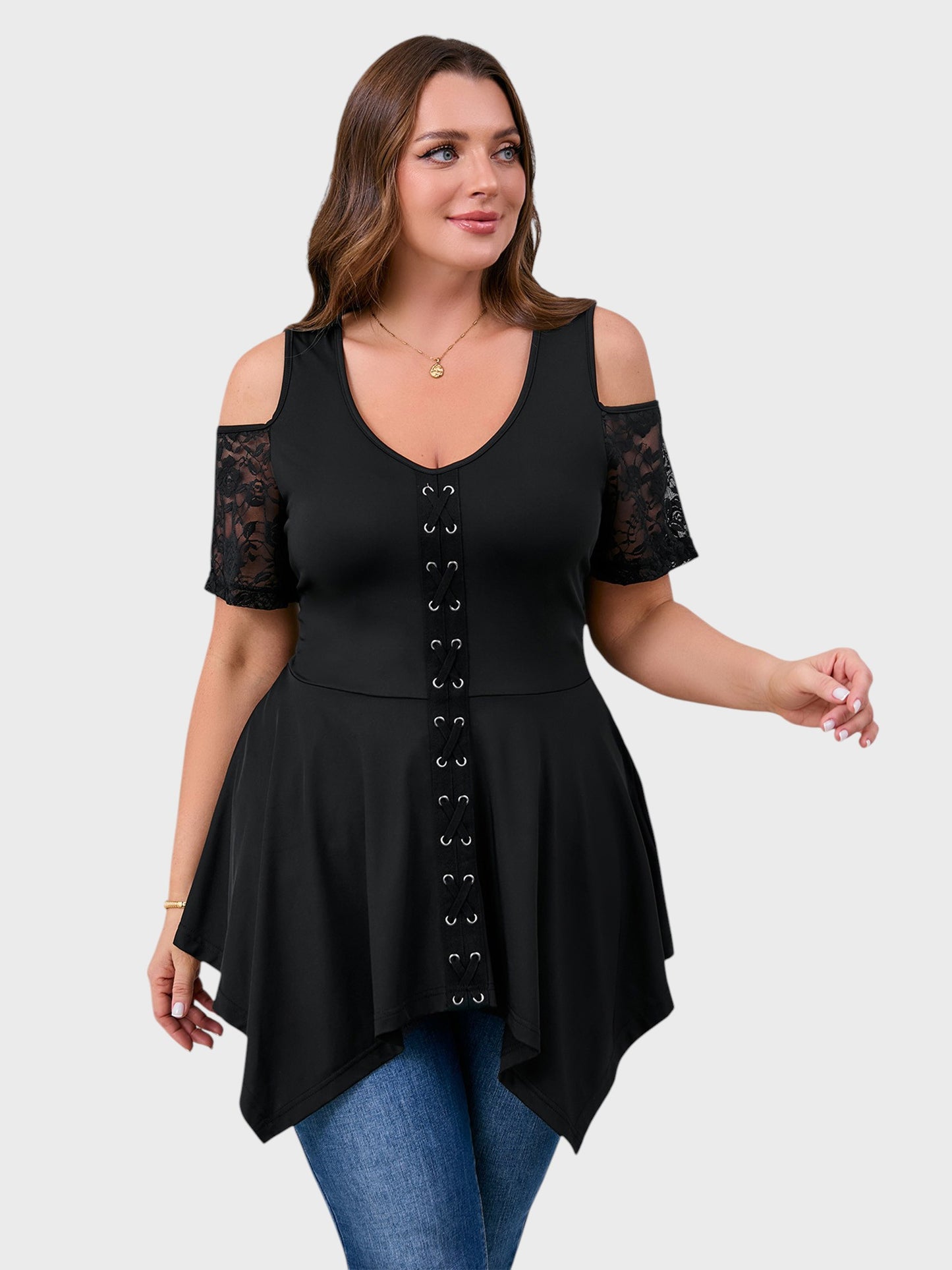 Lapa Plus Women's Gothic Style Lace-up Drawstring Top