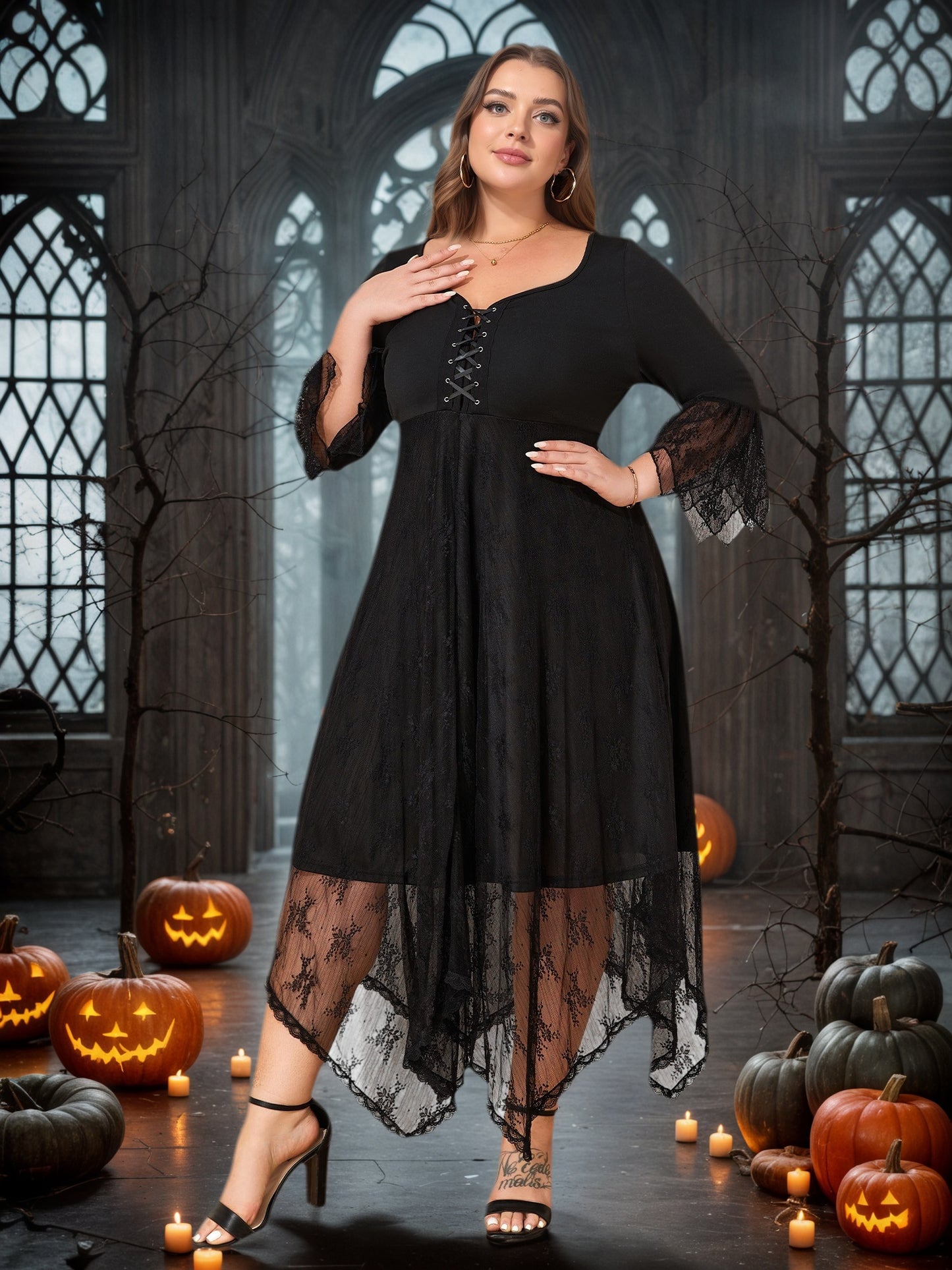 Lapa Plus Women's Gothress Patchwork Plus Size Dress