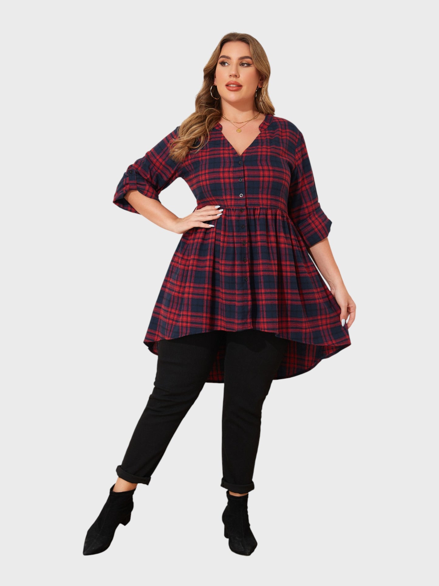 Lapa Plus Women's Party Christmas Checkered Tops