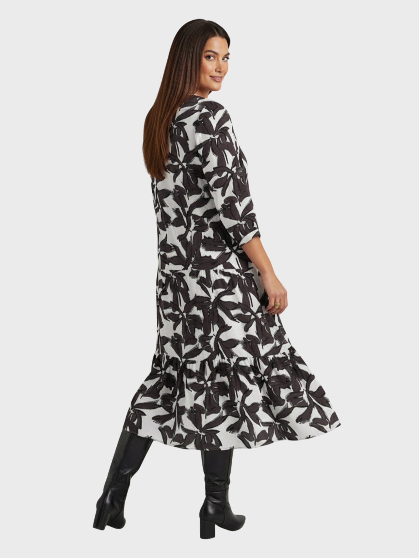 Lapa Plus Women's Elegant Large Floral Print Midi Dress