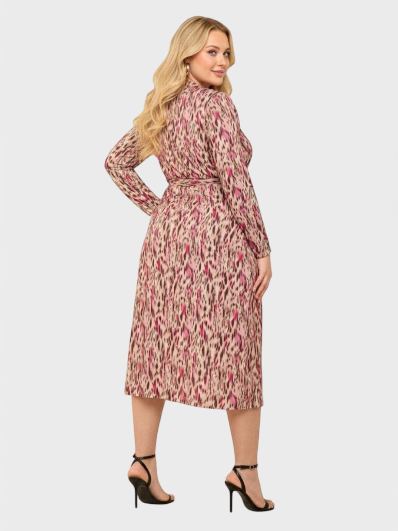 Lapa Plus Women's Elegant Wrap Midi Dress With Belt