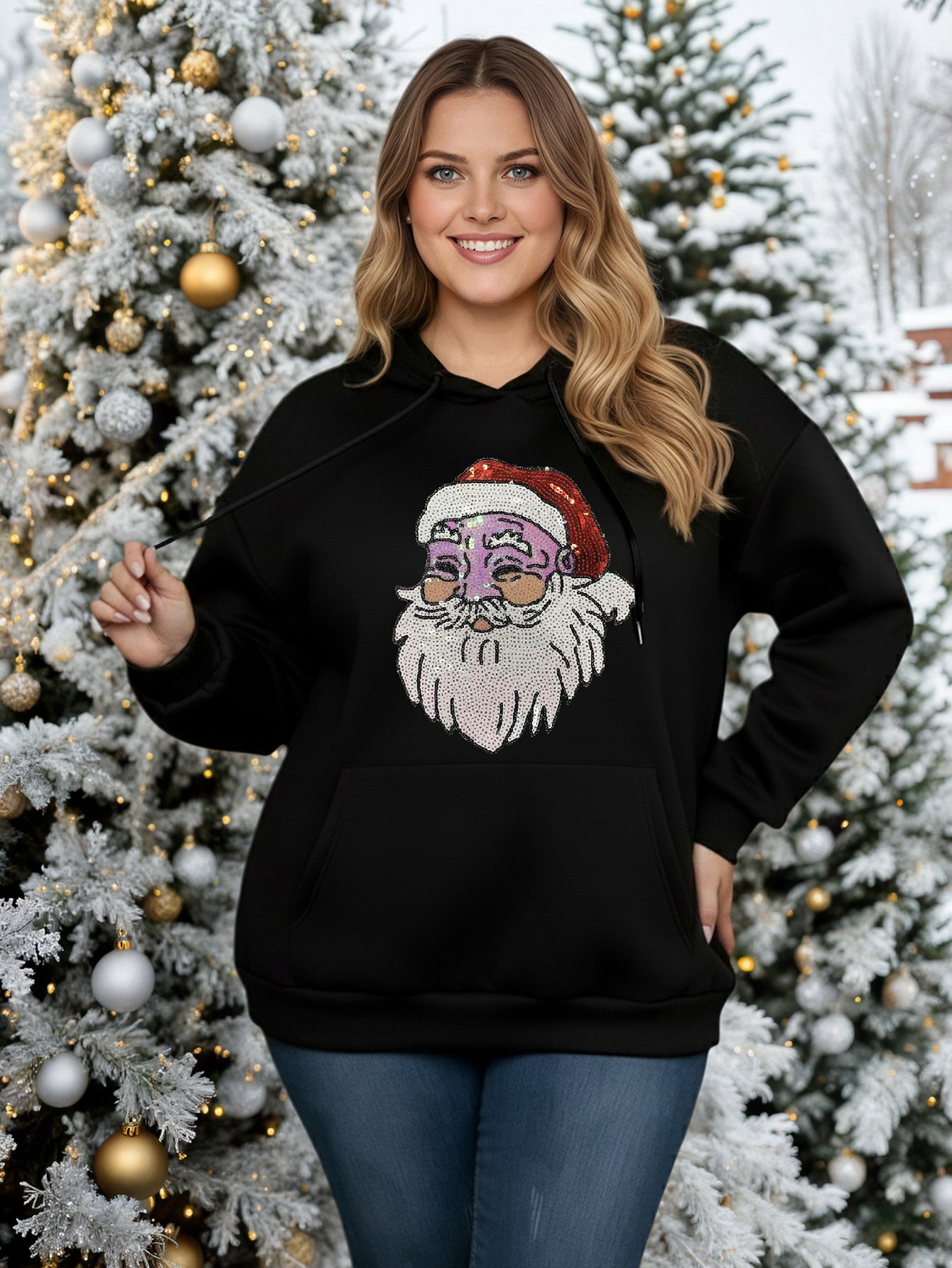 Lapa Plus Women's Custom Christmas Pattern Hooded Sweatshirt