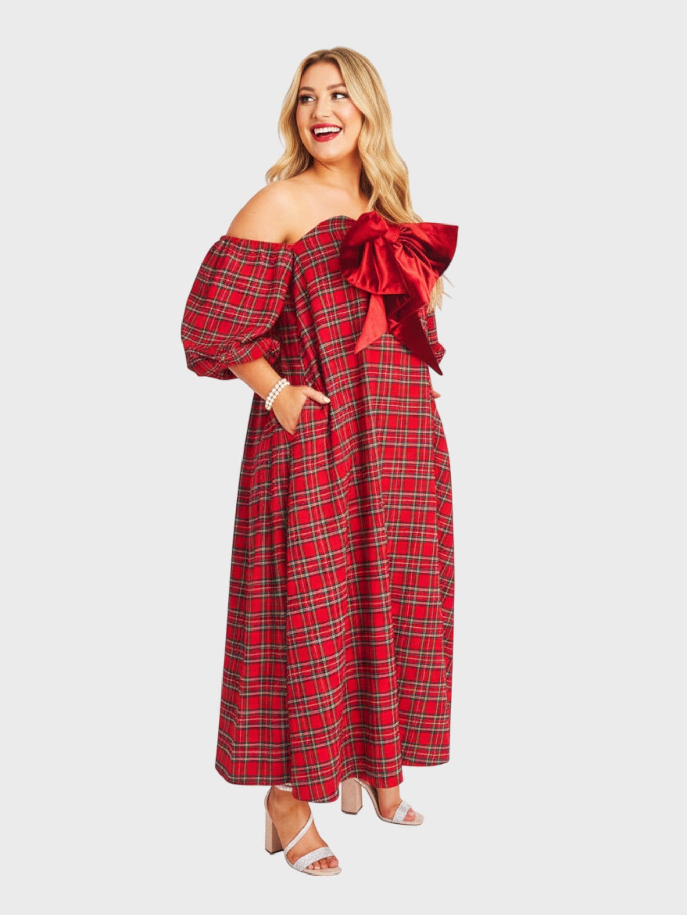 Lapa Plus Women's Christmas New Year Red Plaid Dress