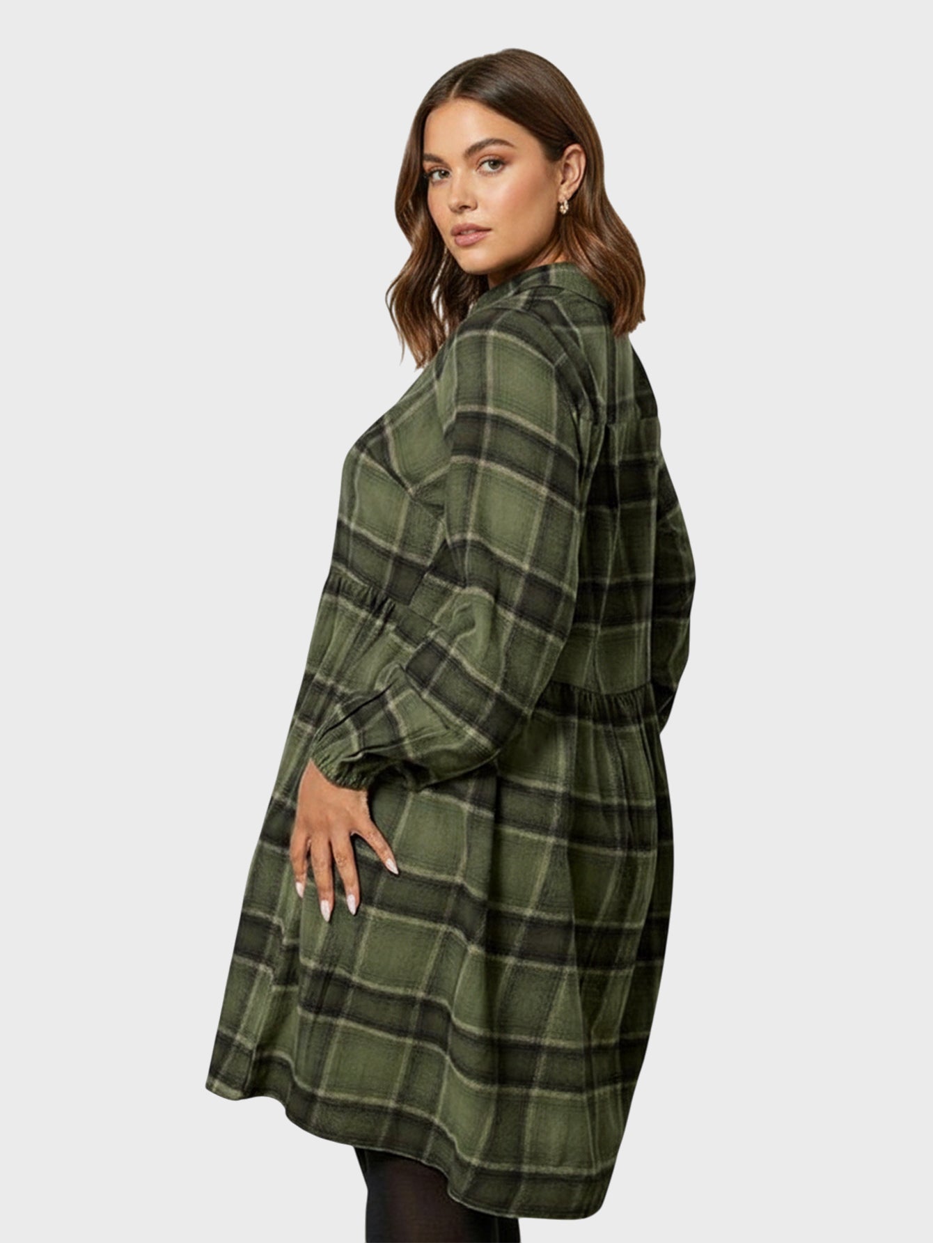 Lapa Plus Women's Green Checked Shirt Dress