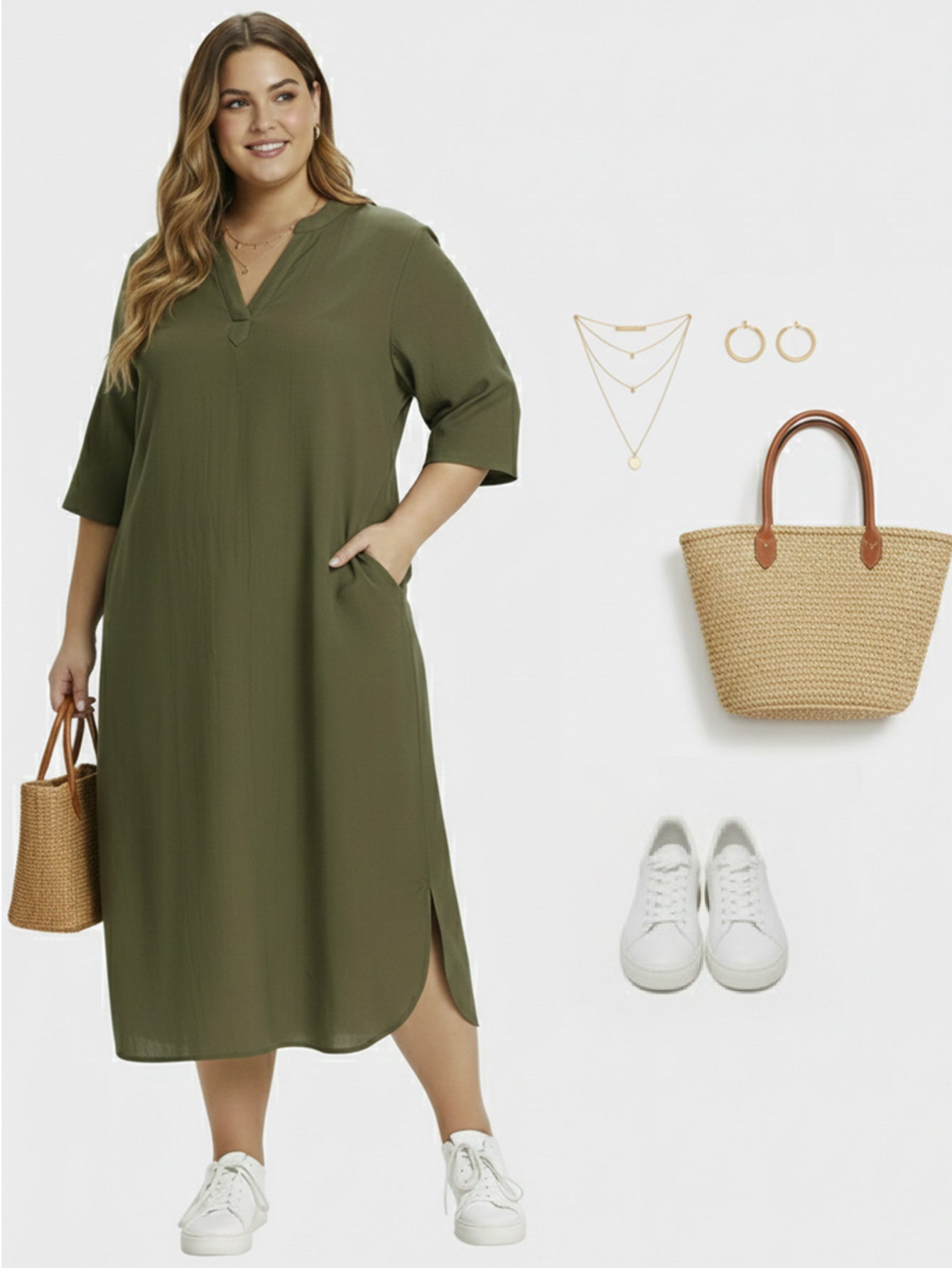 Lapa Plus Women's Daily Wear Pocket Loose Shirt Dress