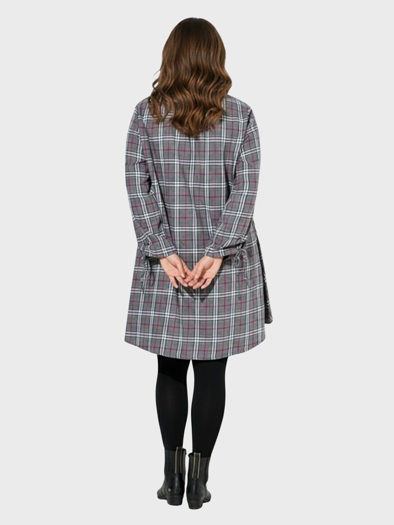 Lapa Plus Women's Checked Dress with Bow-Tie Sleeves