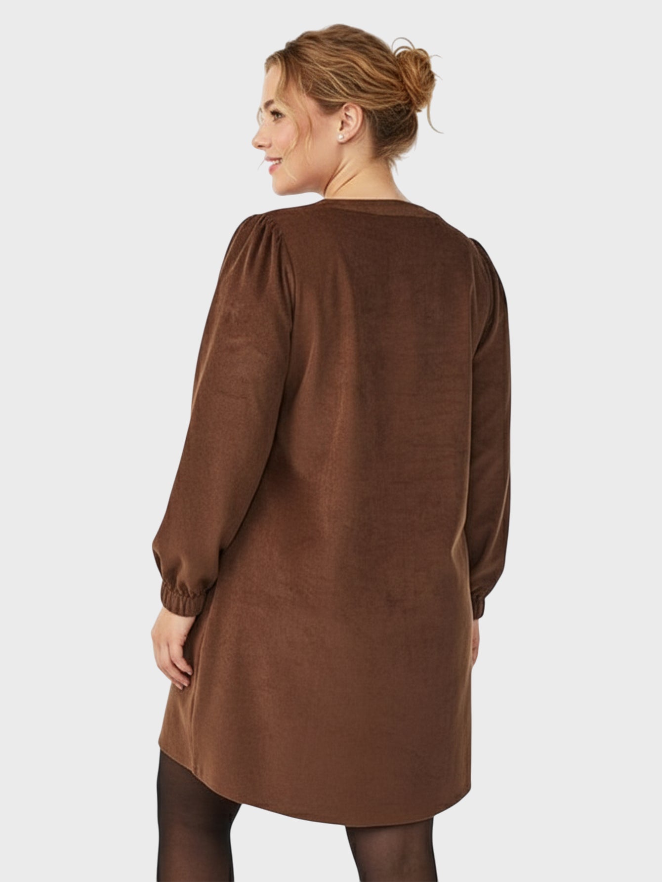 Lapa Plus Women's Corduroy V-Neck Solid Color Dress