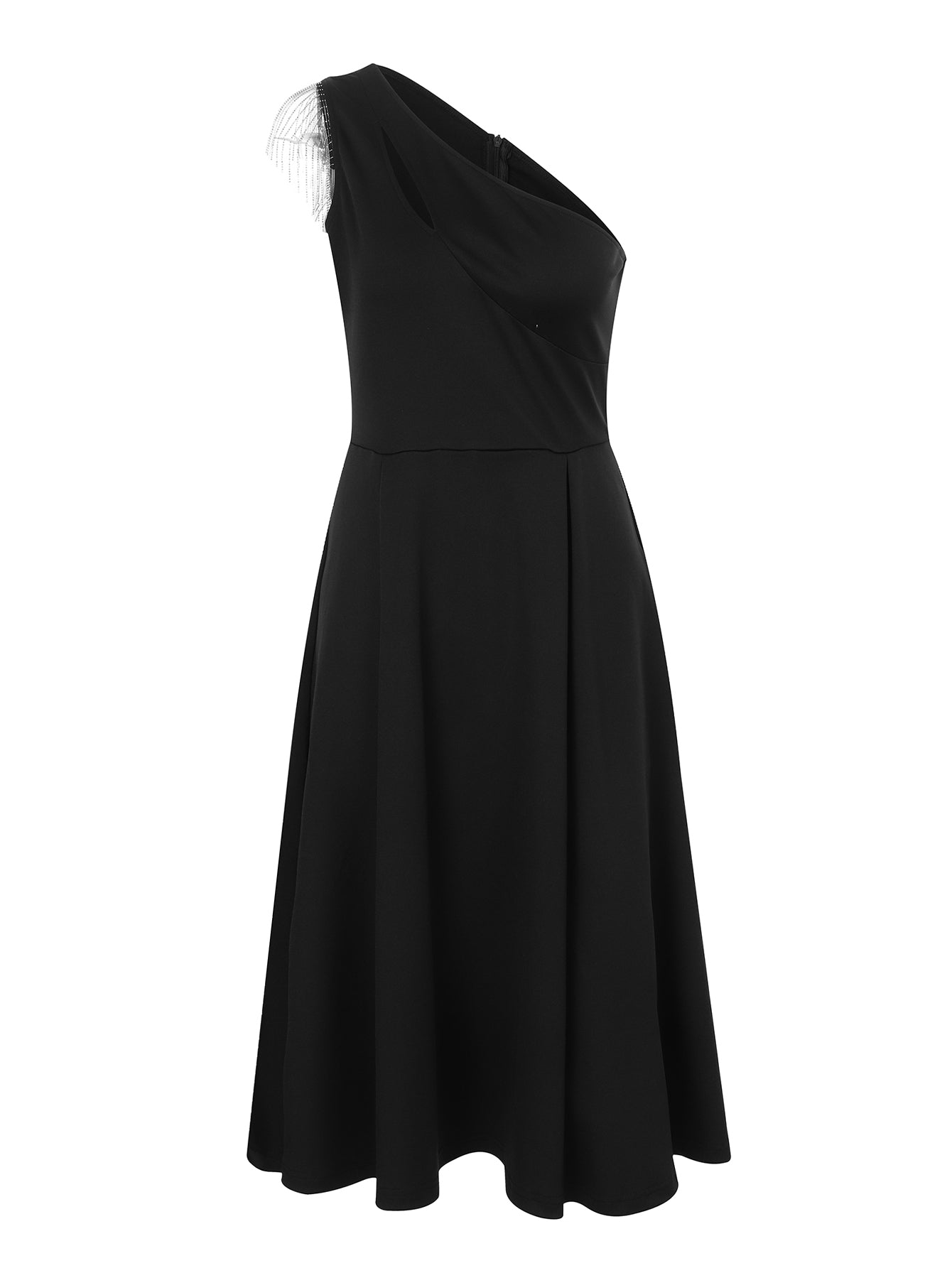 Lapa Plus Women's Elegant Sloping Shoulder Black Dress