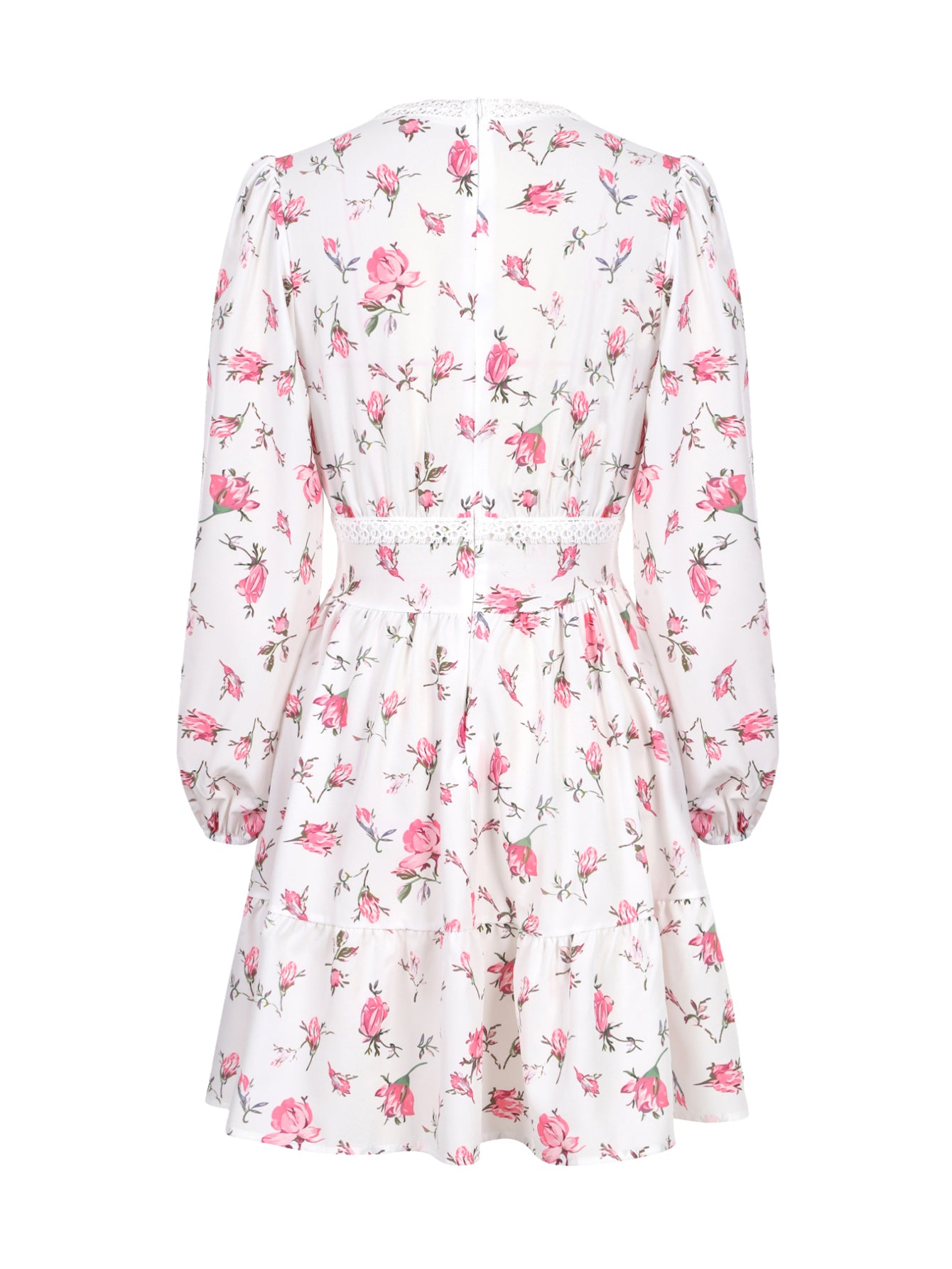 Lapa Plus Women's Flower-print Lace Trimmed Fitted Waist Dress