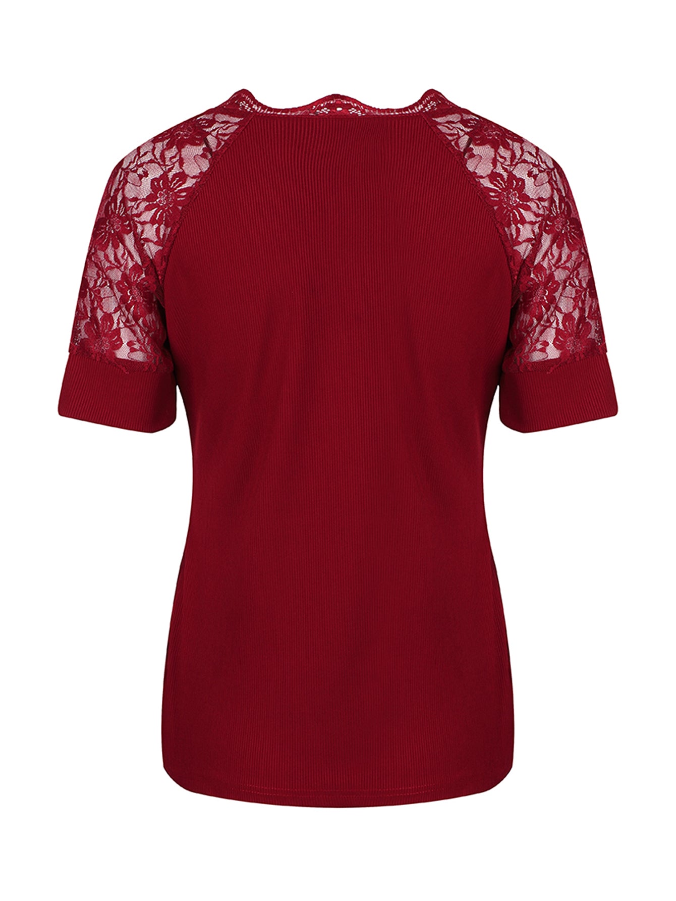 Lapa Plus Women's V-neck Patchwork Lace Short Sleeved Top