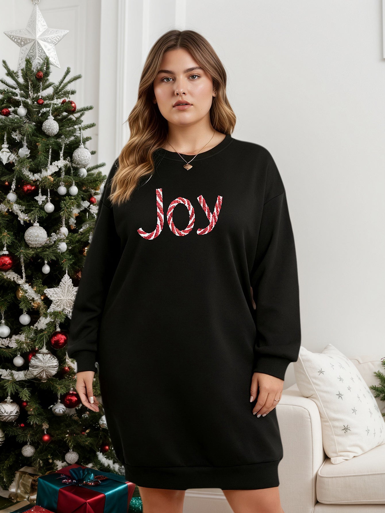 Lapa Plus Women's custom patterned round neck Christmas dress