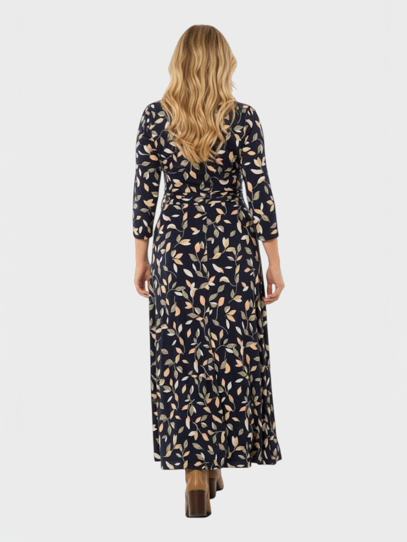 Lapa Plus Women's V-Neck Leaf Print Tie-Waist Dress
