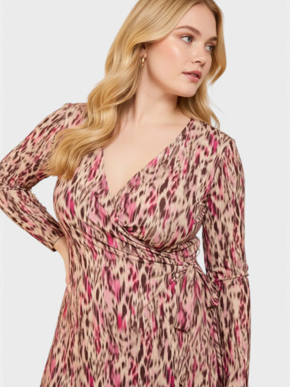 Lapa Plus Women's Elegant Wrap Midi Dress With Belt