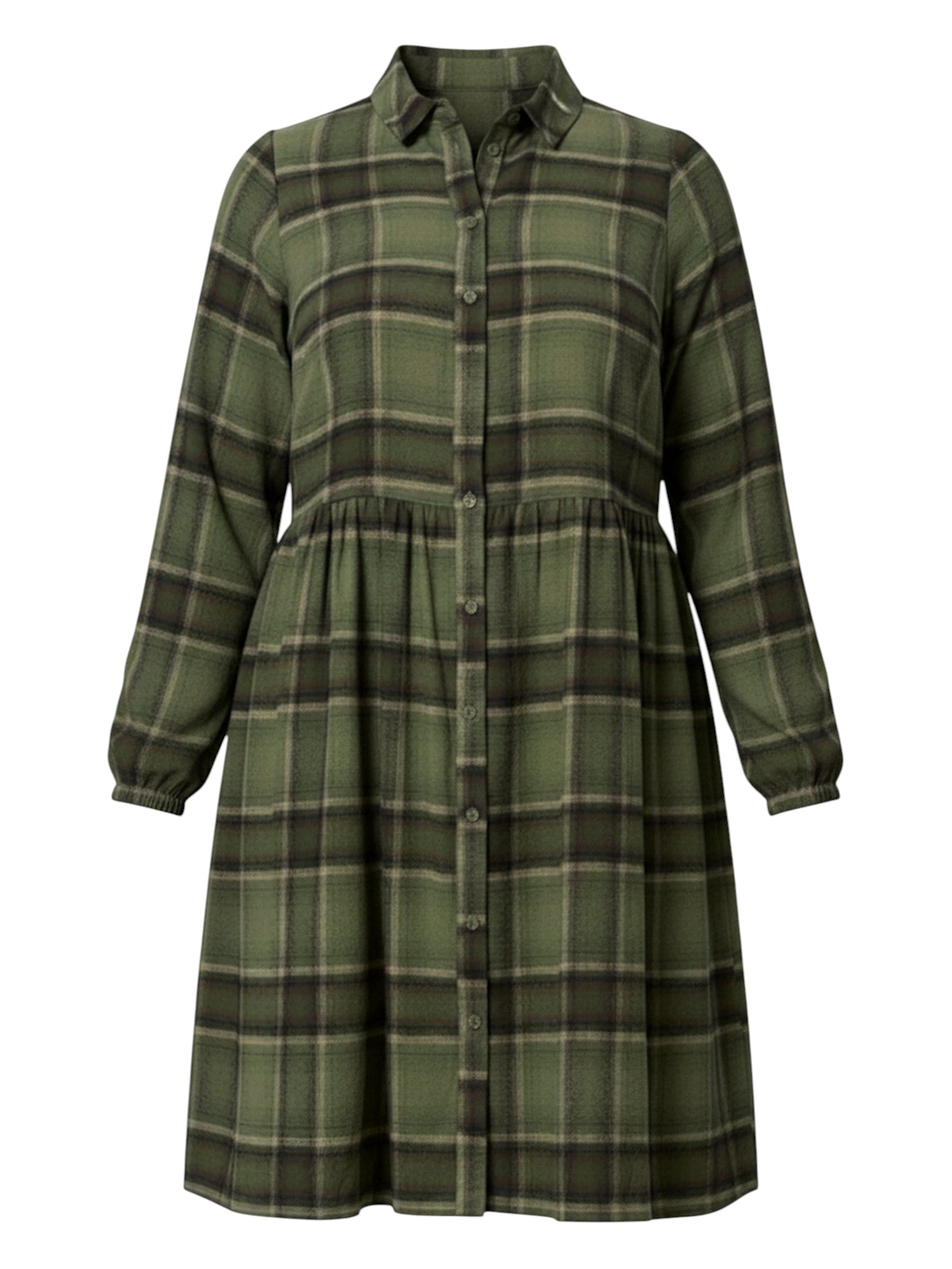 Lapa Plus Women's Green Checked Shirt Dress