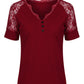 Lapa Plus Women's V-neck Patchwork Lace Short Sleeved Top