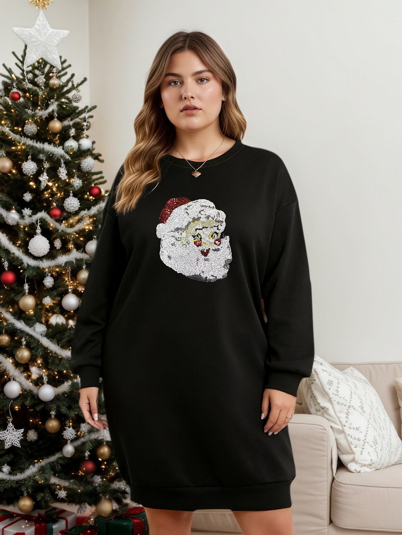 Lapa Plus Women's custom patterned round neck Christmas dress