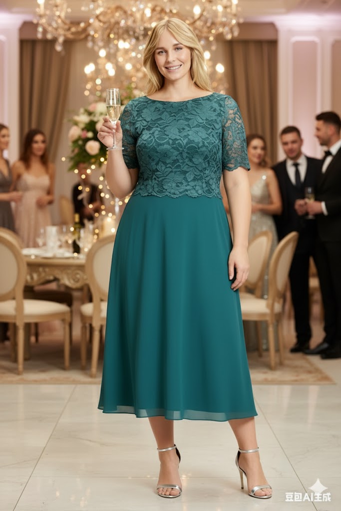 Lapa Plus Women's Lace-Trimmed Dress with Back Zip