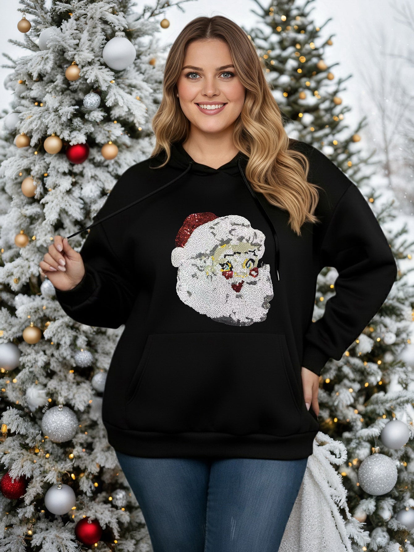 Lapa Plus Women's Custom Christmas Pattern Hooded Sweatshirt