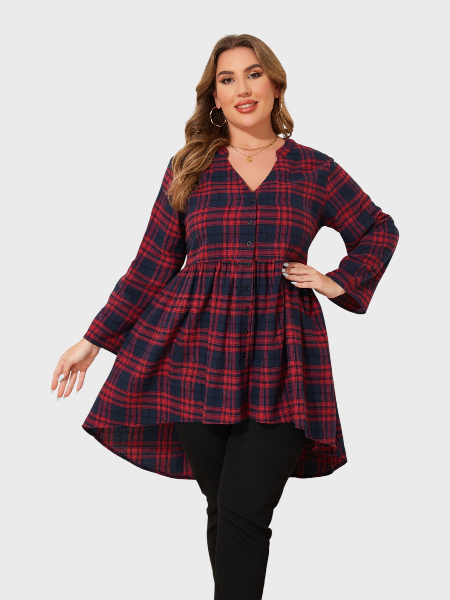 Lapa Plus Women's Party Christmas Checkered Tops