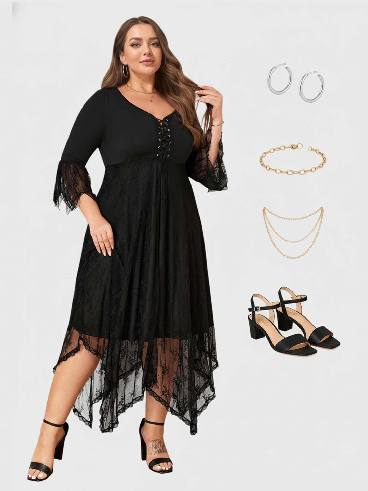 Lapa Plus Women's Gothress Patchwork Plus Size Dress