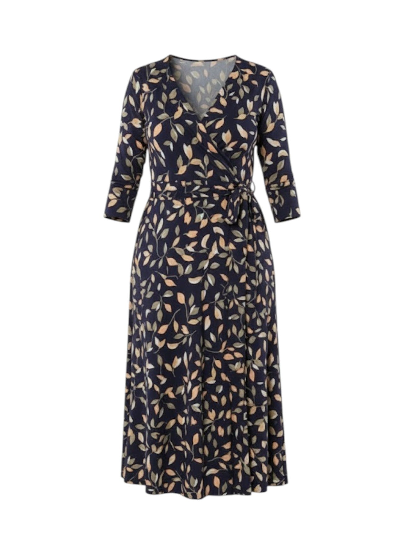 Lapa Plus Women's V-Neck Leaf Print Tie-Waist Dress