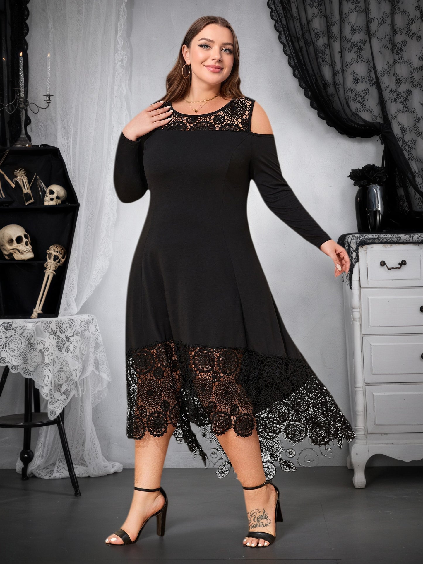 Lapa Plus Women's Casual Halloween Gothic Black Top