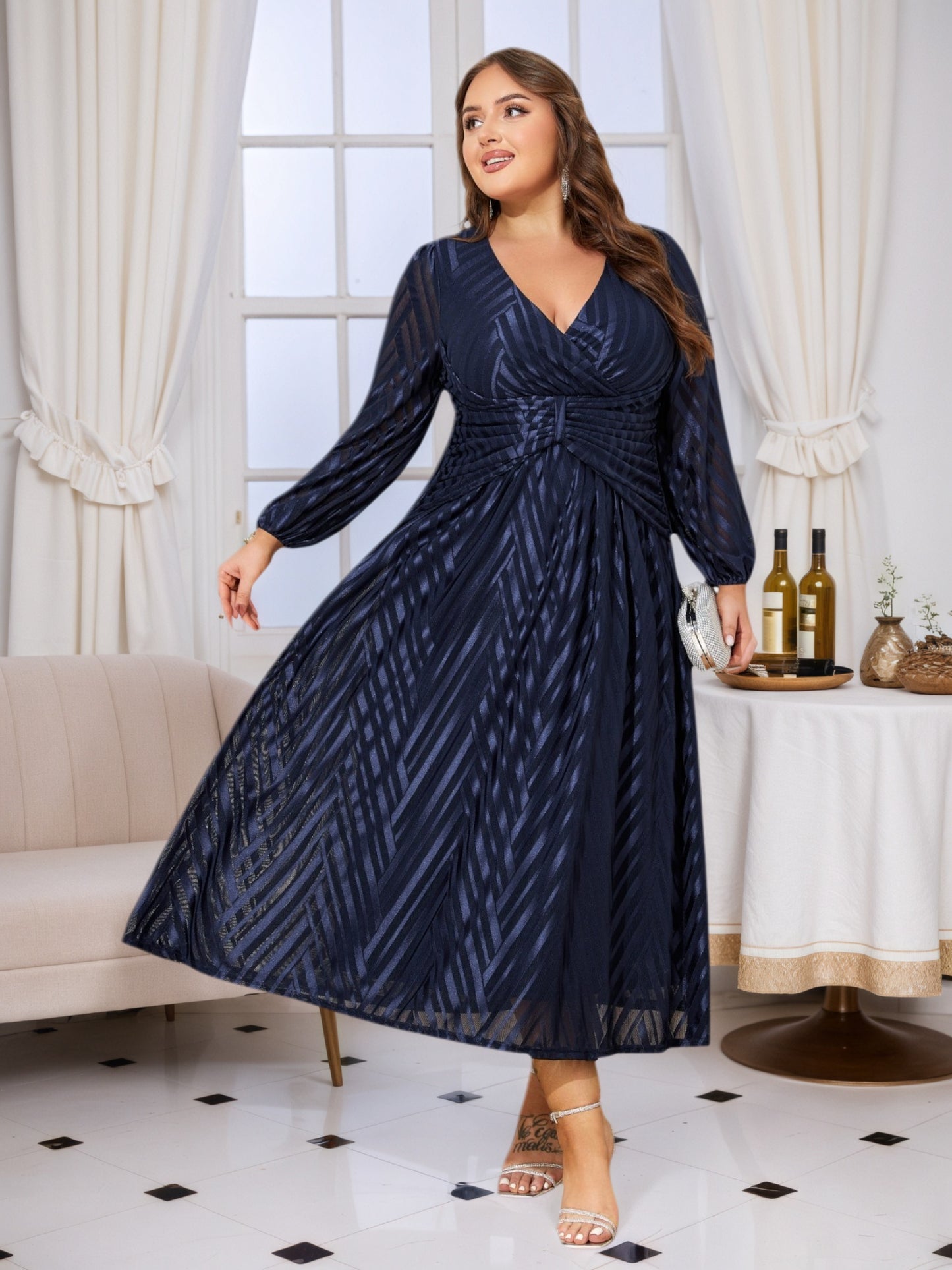 Lapa Plus Women's Party Elegant Mesh Jacquard Dress