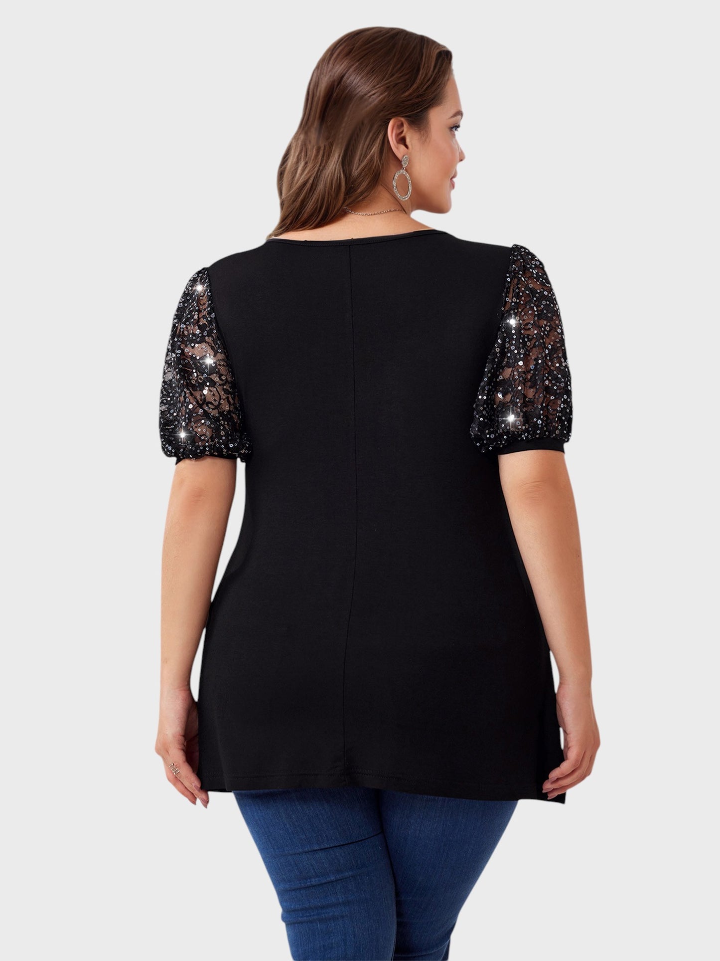 Lapa Plus Women's Elegant Beaded Lantern Sleeves Top