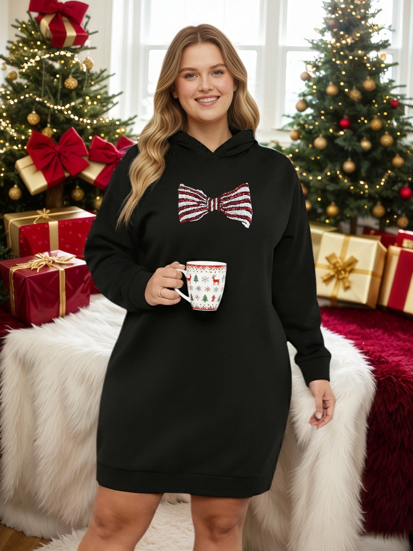 Lapa Plus Women's custom patterned hooded Christmas dress