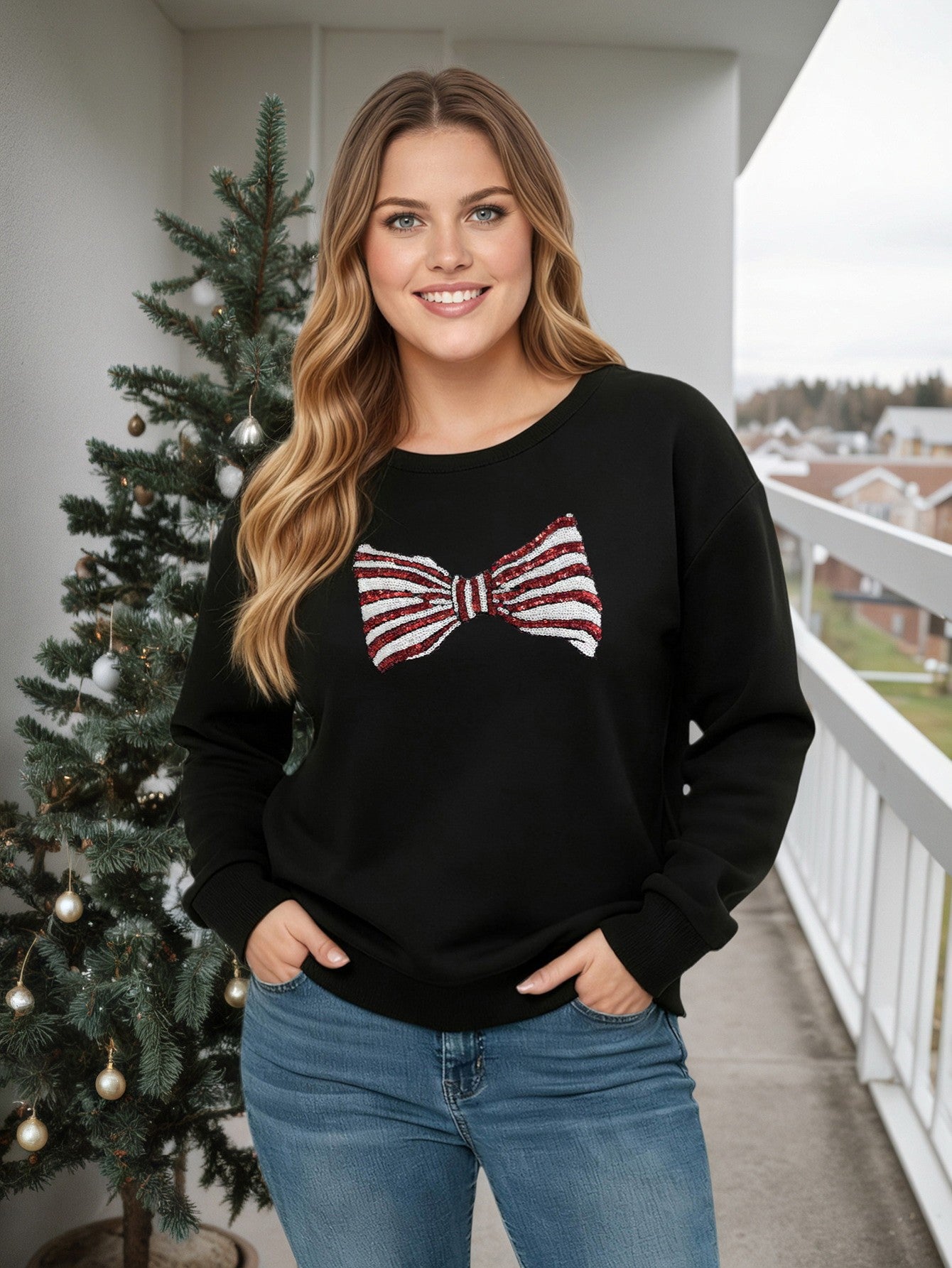 Lapa Plus Women's Custom Pattern Crew Neck Christmas Sweatshirt