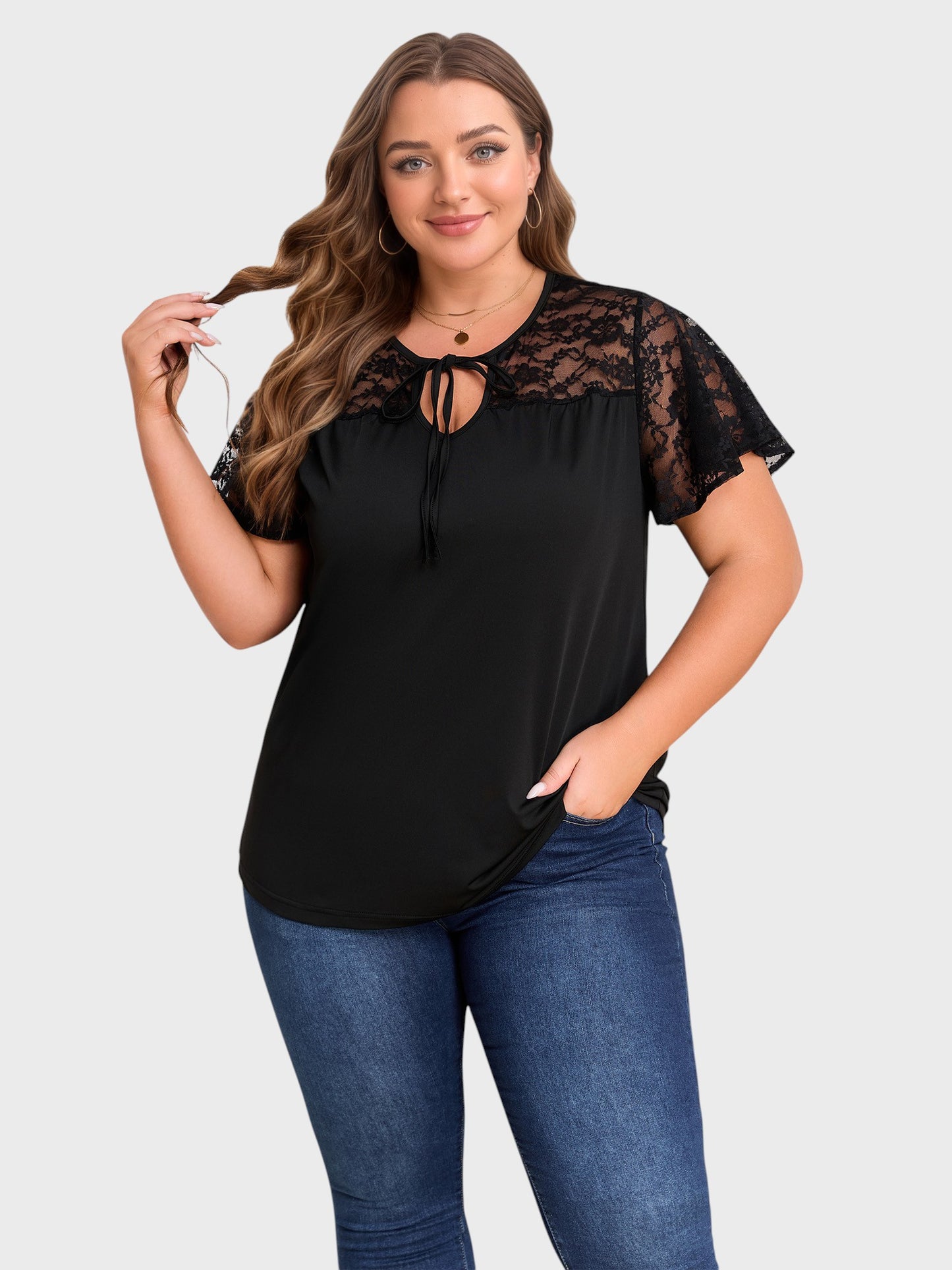 Lapa Plus Women's Casual Bow tie-up Ruffle Top