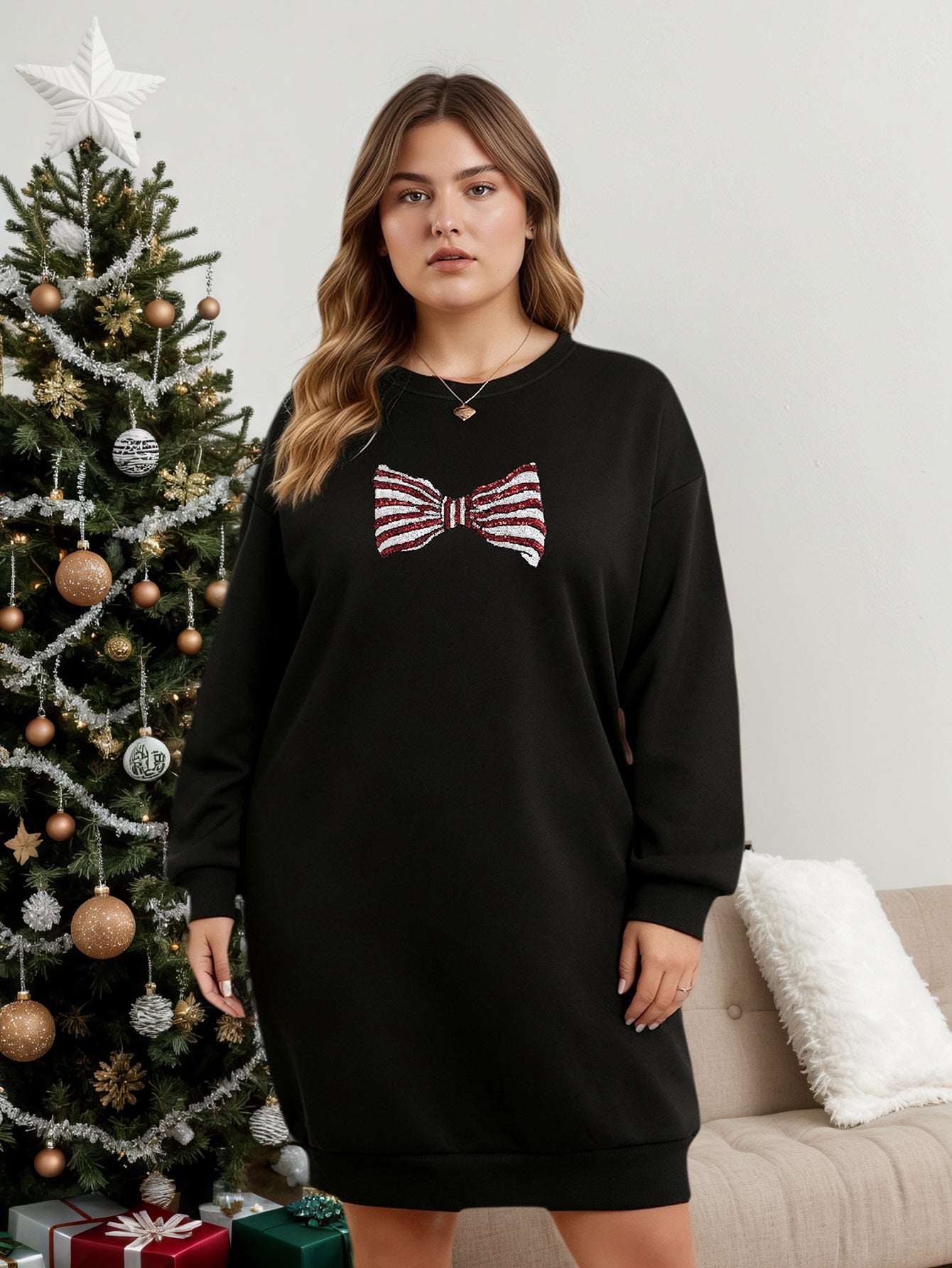 Lapa Plus Women's custom patterned round neck Christmas dress