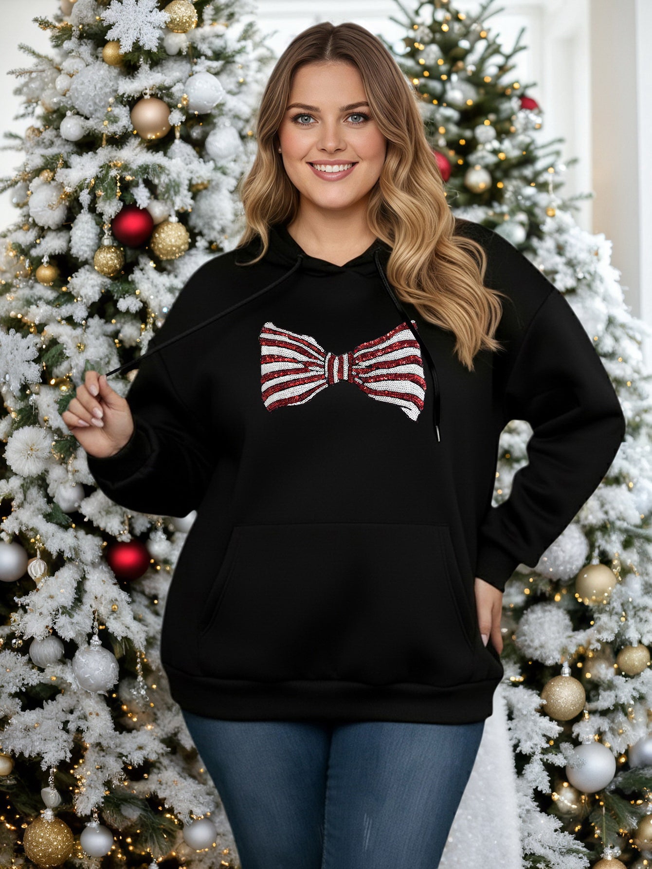 Lapa Plus Women's Custom Christmas Pattern Hooded Sweatshirt