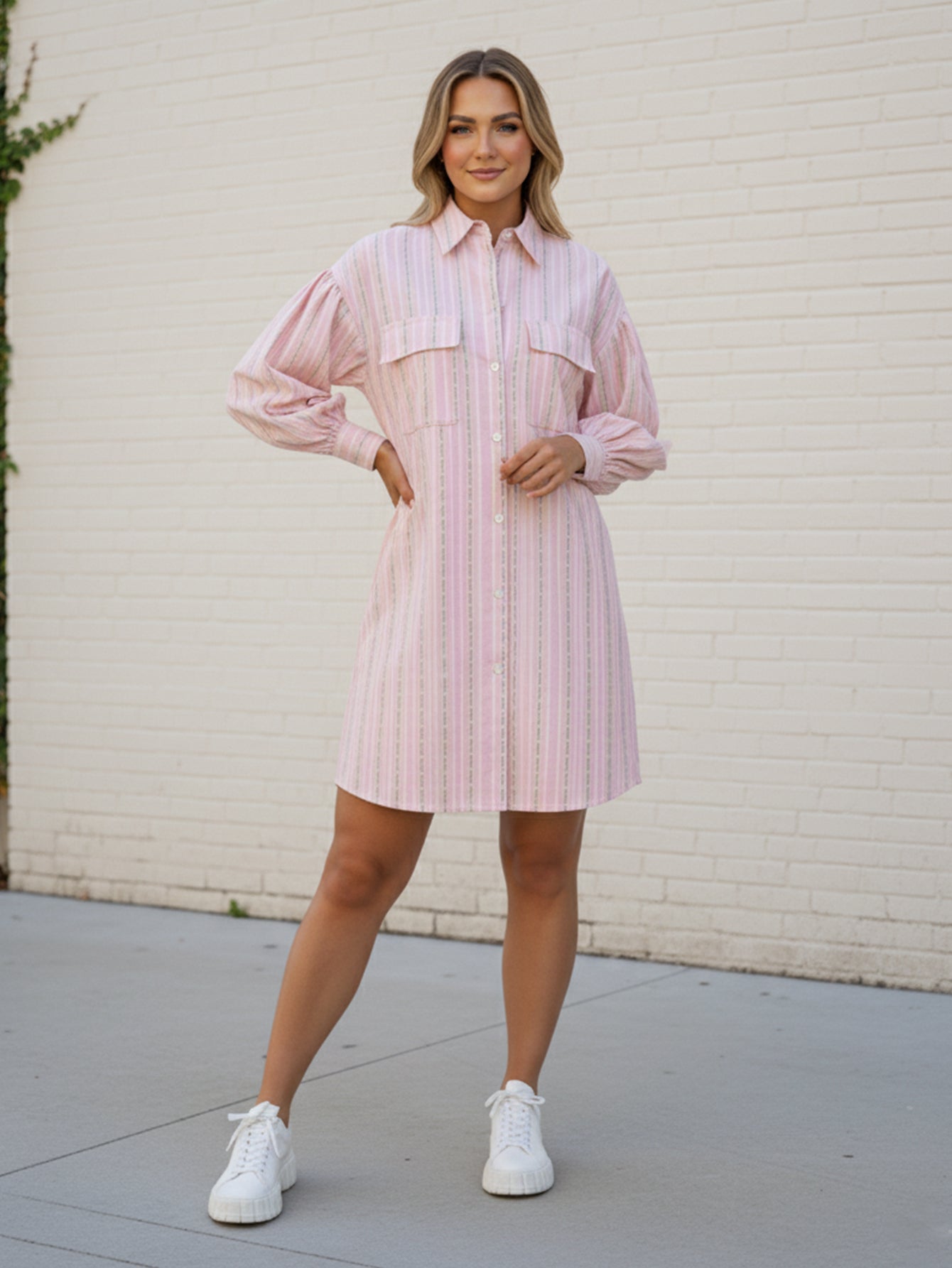 Lapa Plus Women's Striped Print Dress with Pockets