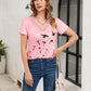 Lapa Plus Women's Lace V-Neck Printed Short Sleeve T-Shirt Top